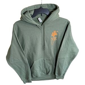 Bloom Wherever You Are Planted Unisex Olive Green Graphic Hoodie Size Medium